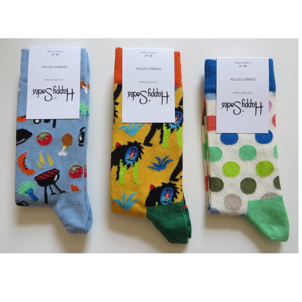 NWT Happy Socks Women Adults 3-Pack Mix Color - V3